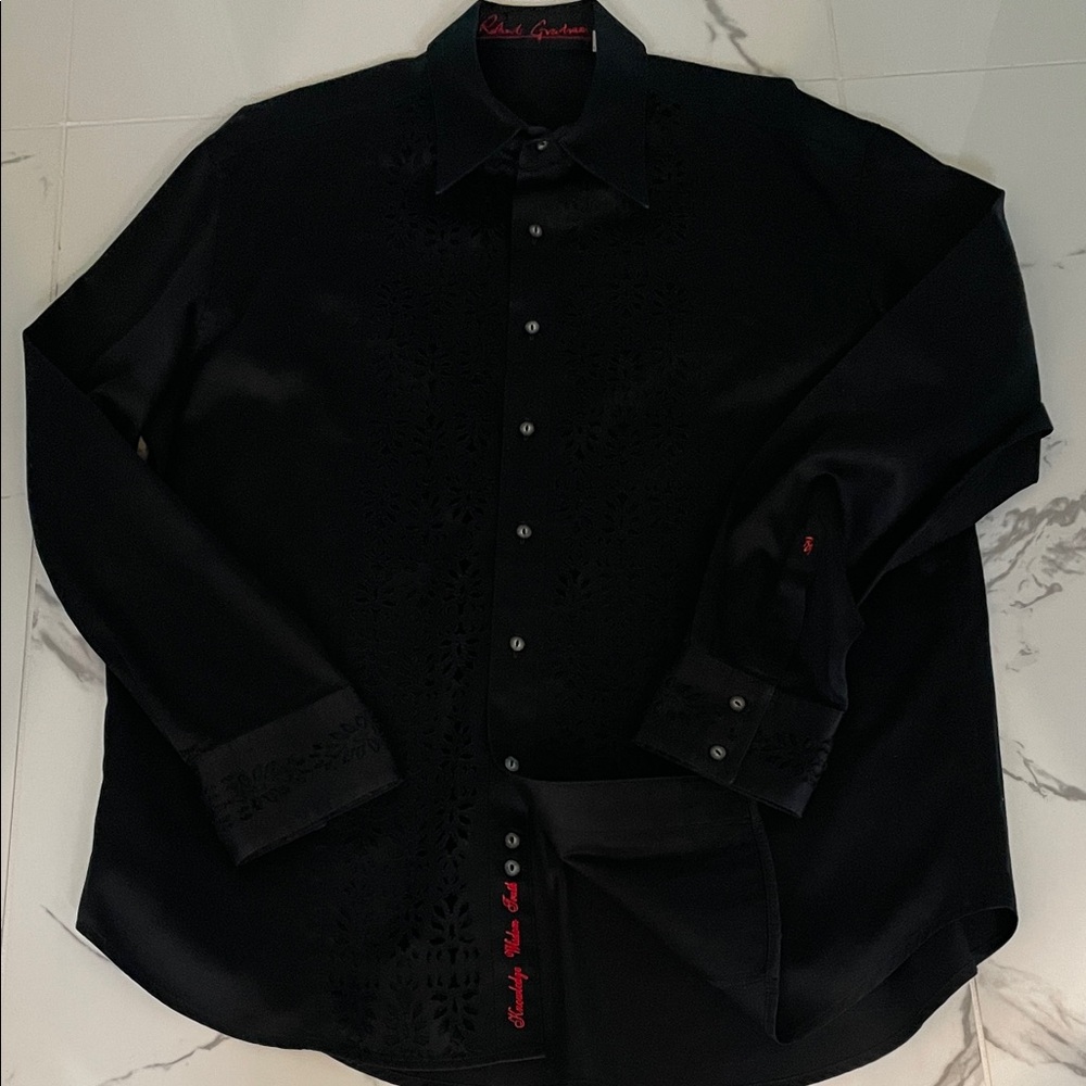Robert Graham Black w/black cutouts  Long-Sleeve Dress Shirt size XL